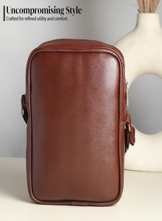 SAMTROH Vegan Leather Small Sling Bag for Men | Chest Slinger Bag | Crossbody Bag | Side Bag Men | Mini Vegan Leather Slings | Corporate Gift Item | Passport Sling. (Brown) - Image 3